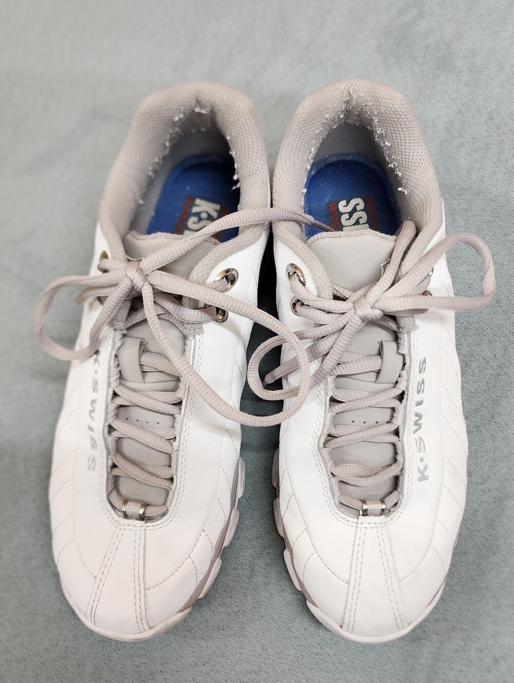 K-Swiss  White and Light Gray Leather Sneakers
